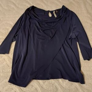 NY Collection Navy Draped Women's Blouse